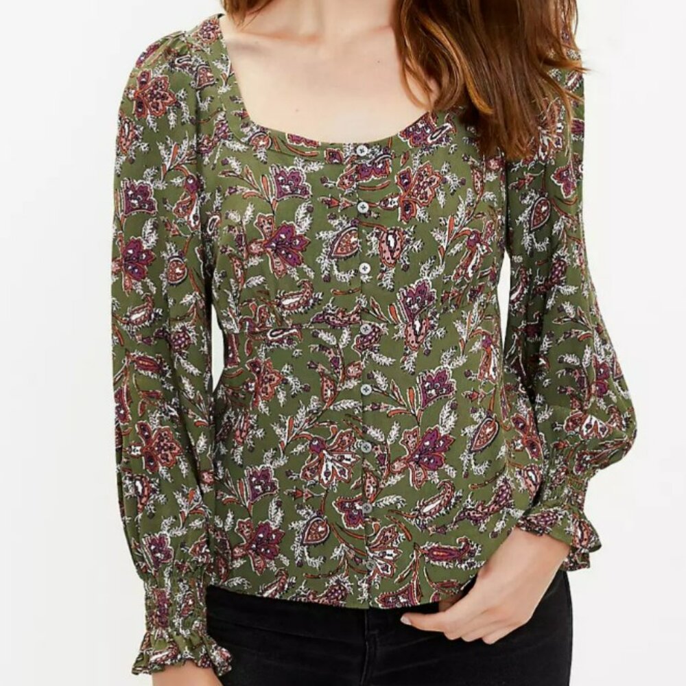 Loft Bouquet Square Neck Blouse Size Extra Small